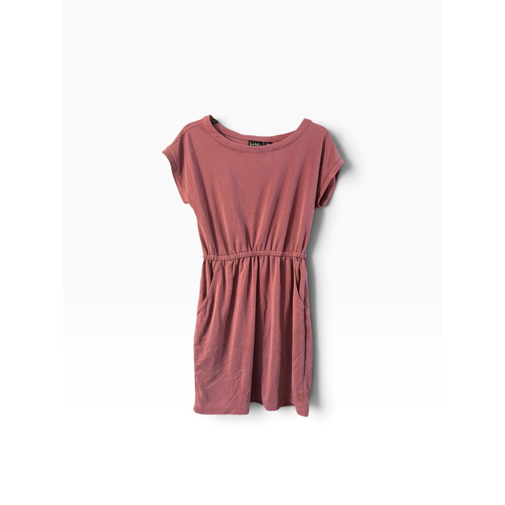 Nicole Miller New York Mauve Pink Elastic Waist Pocket Dress Womens Small